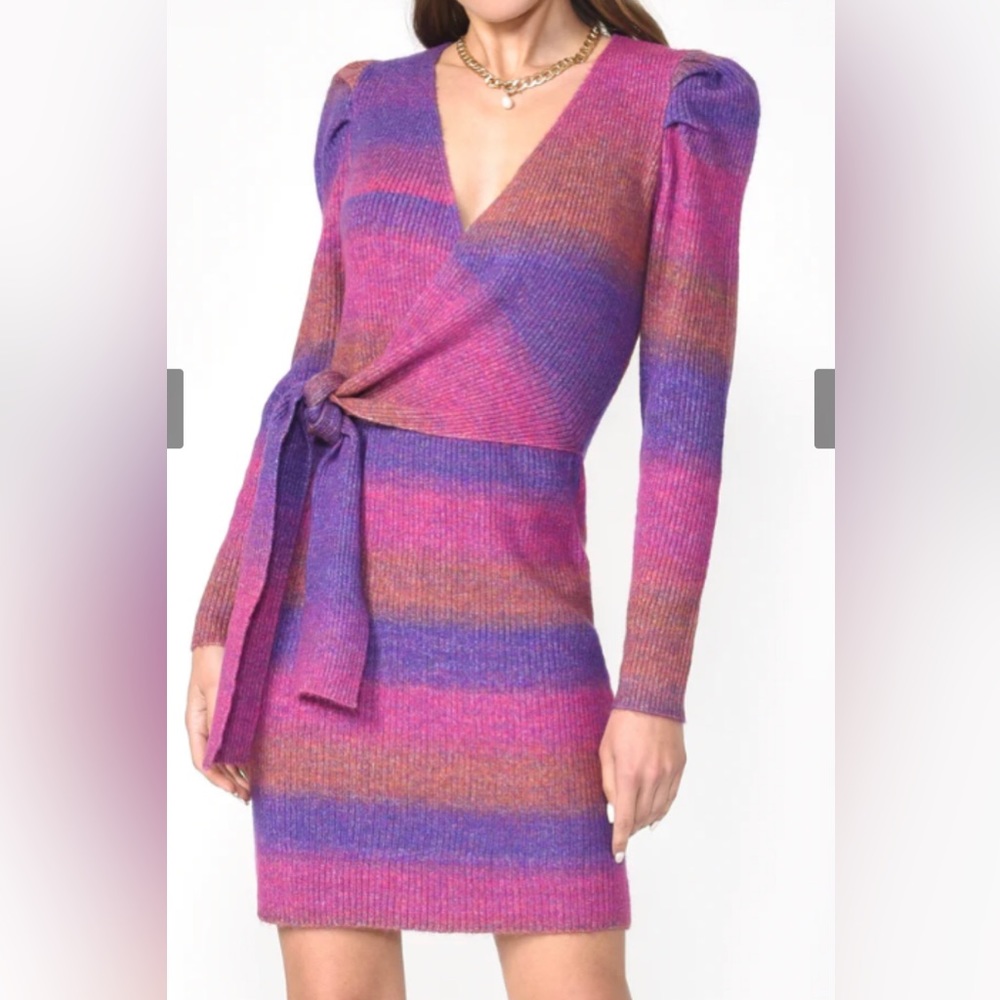 Adelyn Rae Cozy Ombré Orchid Faux Wrap Sweater Dress – Size XS